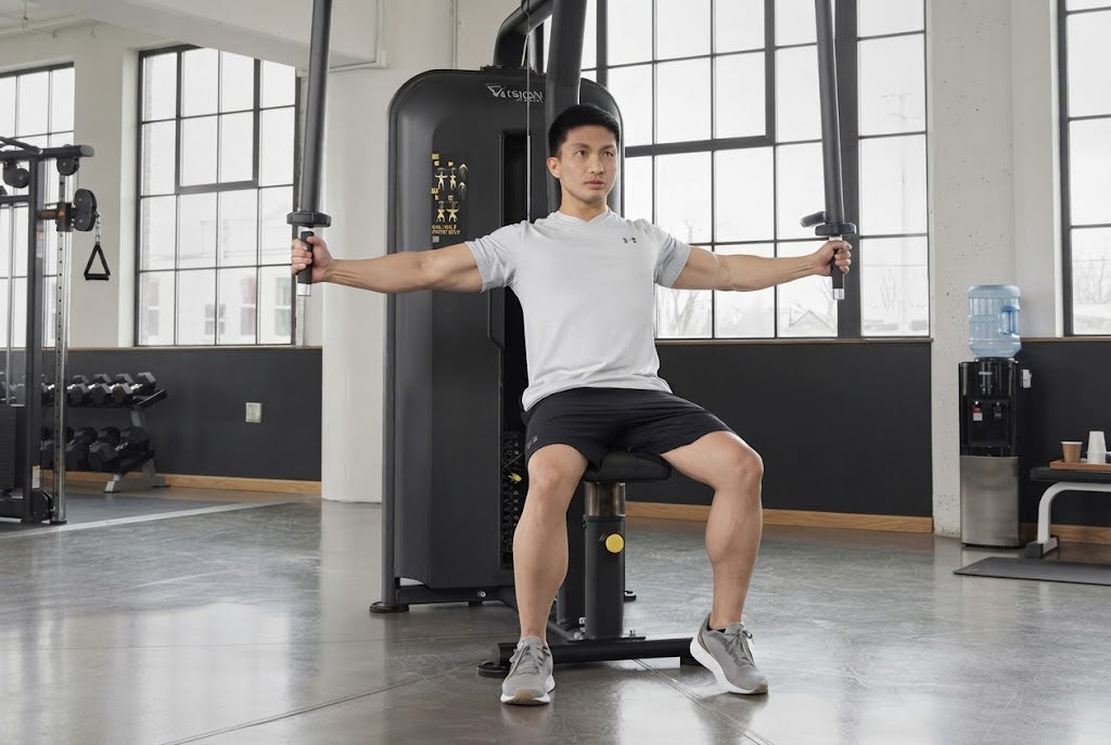 Mann trainiert mit Stack Weight Maschinen