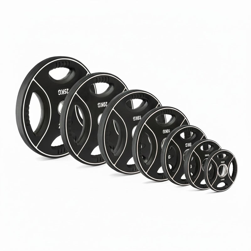 Vorteilspaket Polyurethan 4-Grip Hantelscheiben 50 mm – 125 kg SW