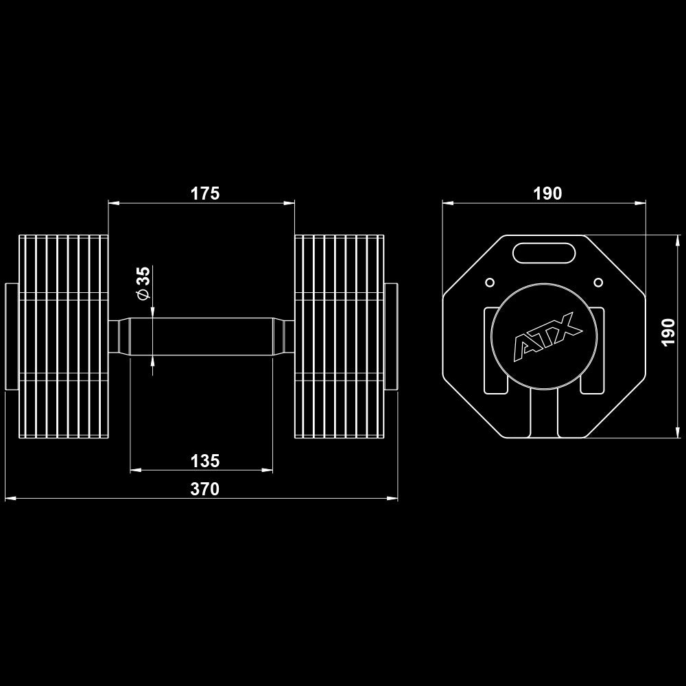 ATX® Adjustable Dumbbells - Octa Dumbbells - 2 x 36 kg