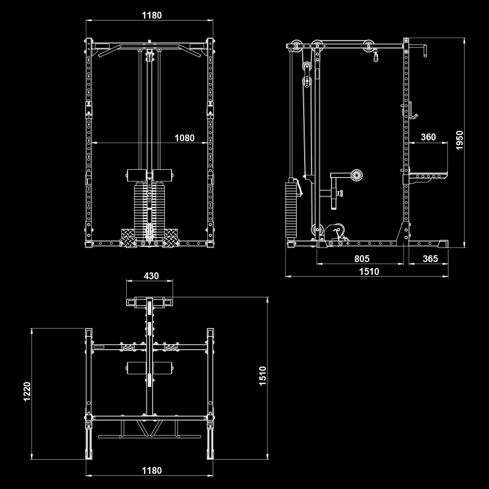 ATX® Half Rack 510 mit Latzugstation - 100 kg Steckgewichte - Höhe 195 cm