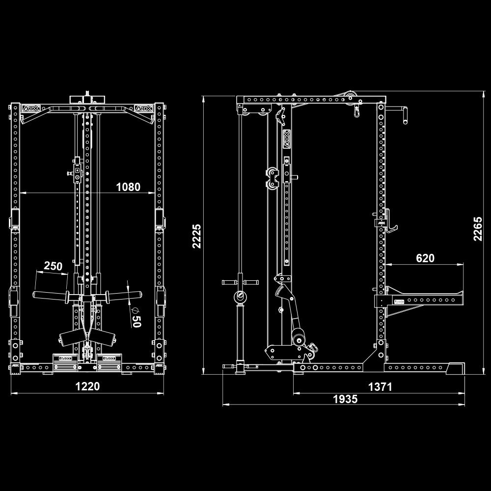 ATX® Half Rack 780 mit Latzug - Plate Load Maße