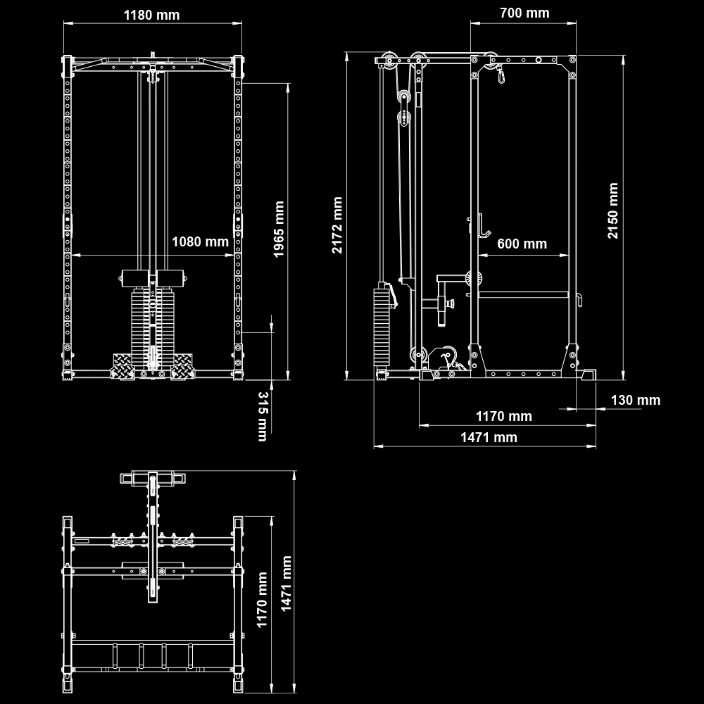 ATX® Power Rack PRX-520-XS with lat pulldown, 100 kg weight stack - height 215 cm