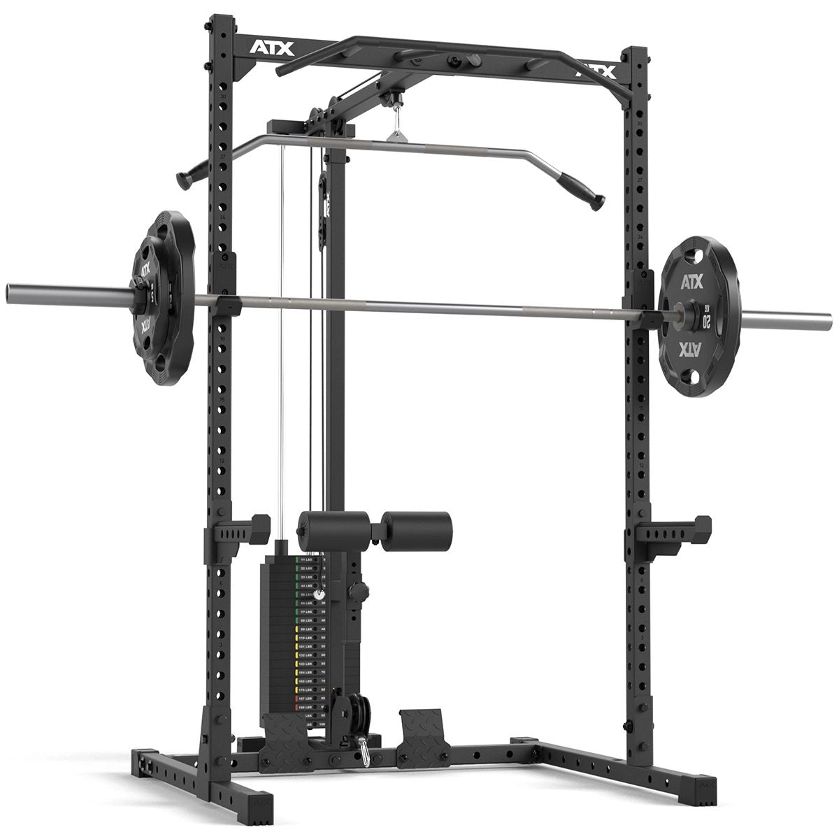 ATX® Half Rack 510 mit Latzugstation - 100 kg Steckgewichte - Höhe 195 cm mit Hantelstange