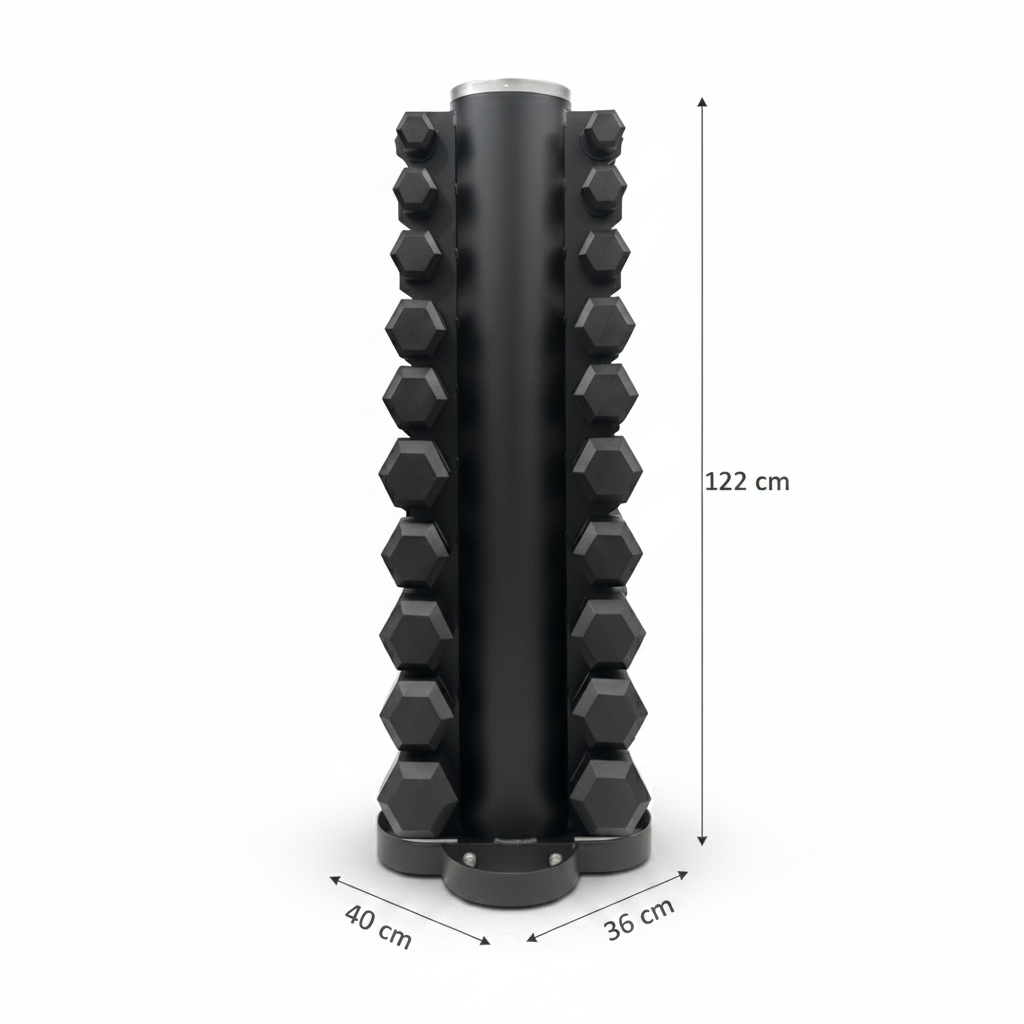 Value pack! Hex dumbbell set, rubber - 1 to 10 kg + dumbbell rack