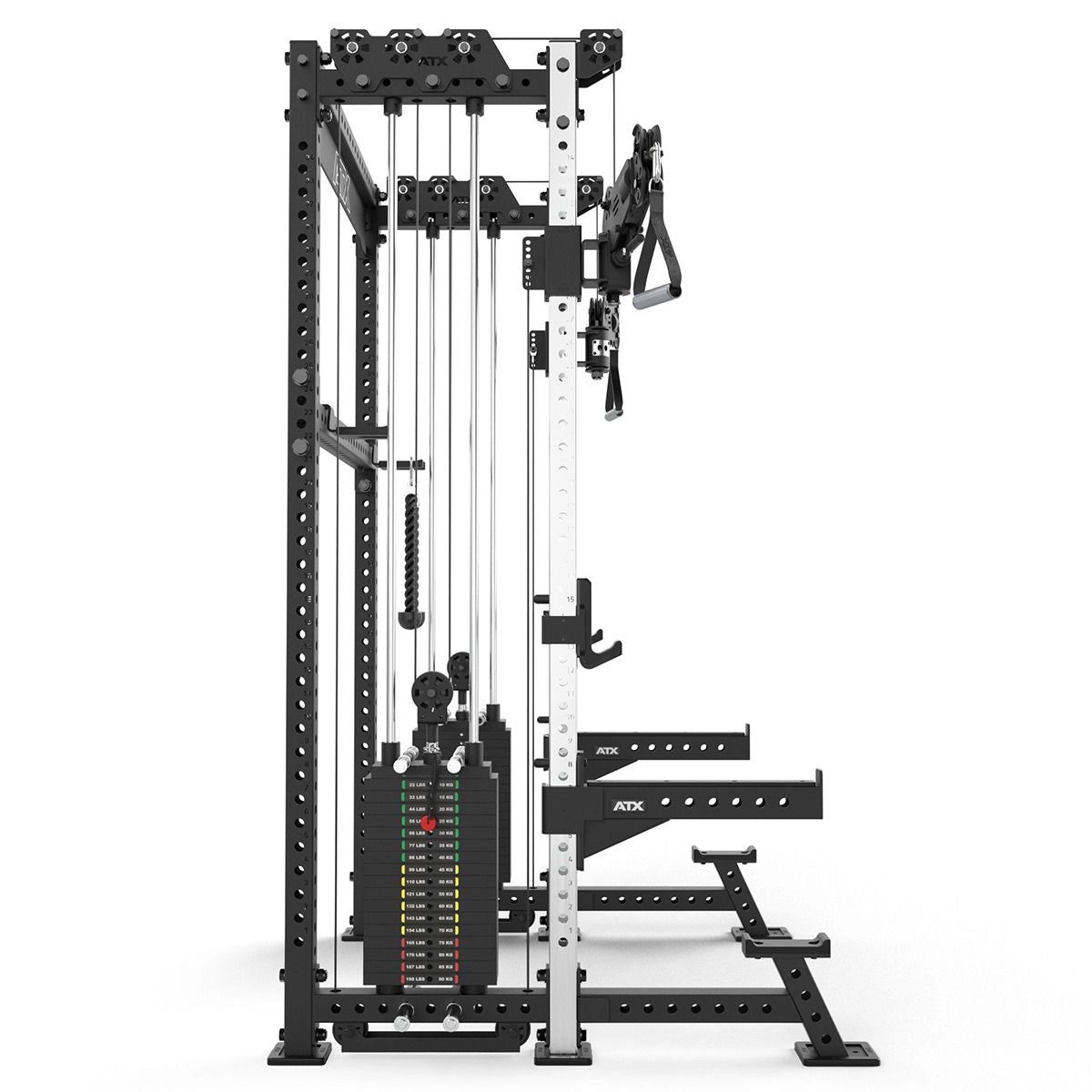ATX® Cable Half Rack mit 2 x 90 kg Steckgewichte Ansicht von der Seite