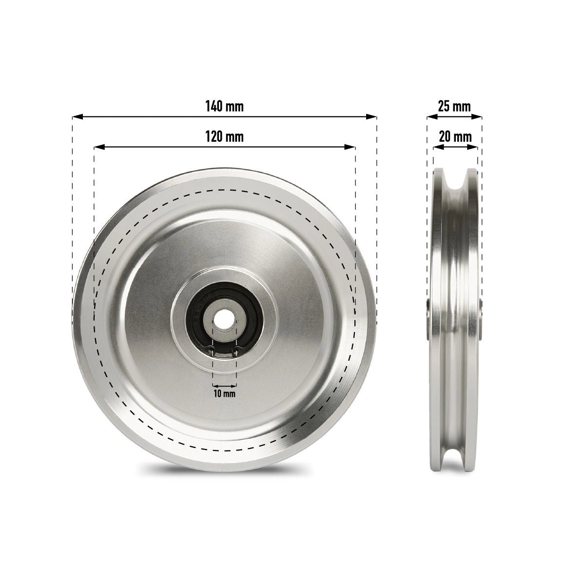Aluminum pulley / deflection pulley ø 140 mm