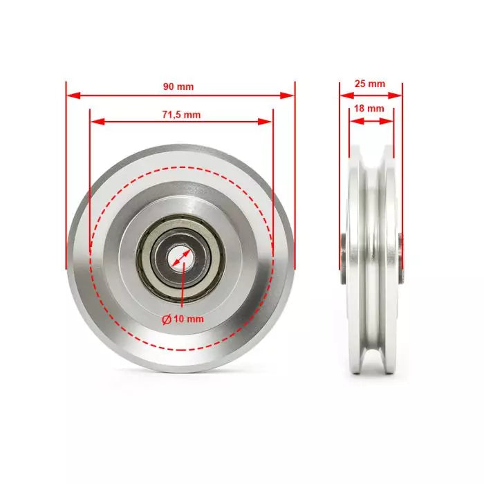Maße Seilrolle / Umlenkrolle - Aluminium Ø 90 mm